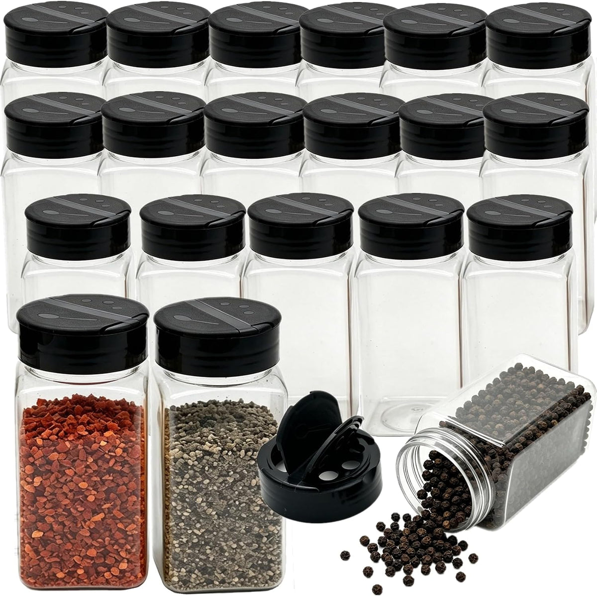 20 Pack 9 oz Plastic Spice Jars with Shaker Lid, Reusable Clear Spice Bottles, Empty BPA Free Seasoning Container for Storing Spice, Herbs, Seasoning Powders