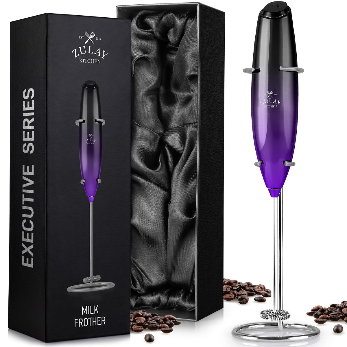 Zulay Rechargeable Milk Frother – 3-in-1 Handheld Frother Wand with Travel Case & USB-C Charger – Single, Double & Egg Whisk for Latte, Cappuccino, Matcha, Protein Shakes - Froth N Go Deep Black