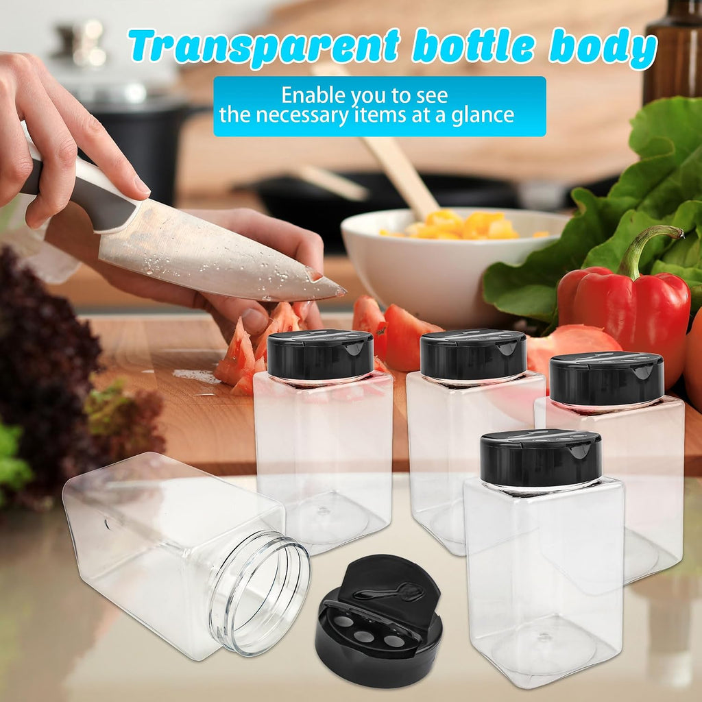 20 Pack 9 oz Plastic Spice Jars with Black Cap Clear Square Spice Jars Containers Plastic Bottle Large Empty Seasoning Containers for Storing Salt Herbs Seasoning Powders