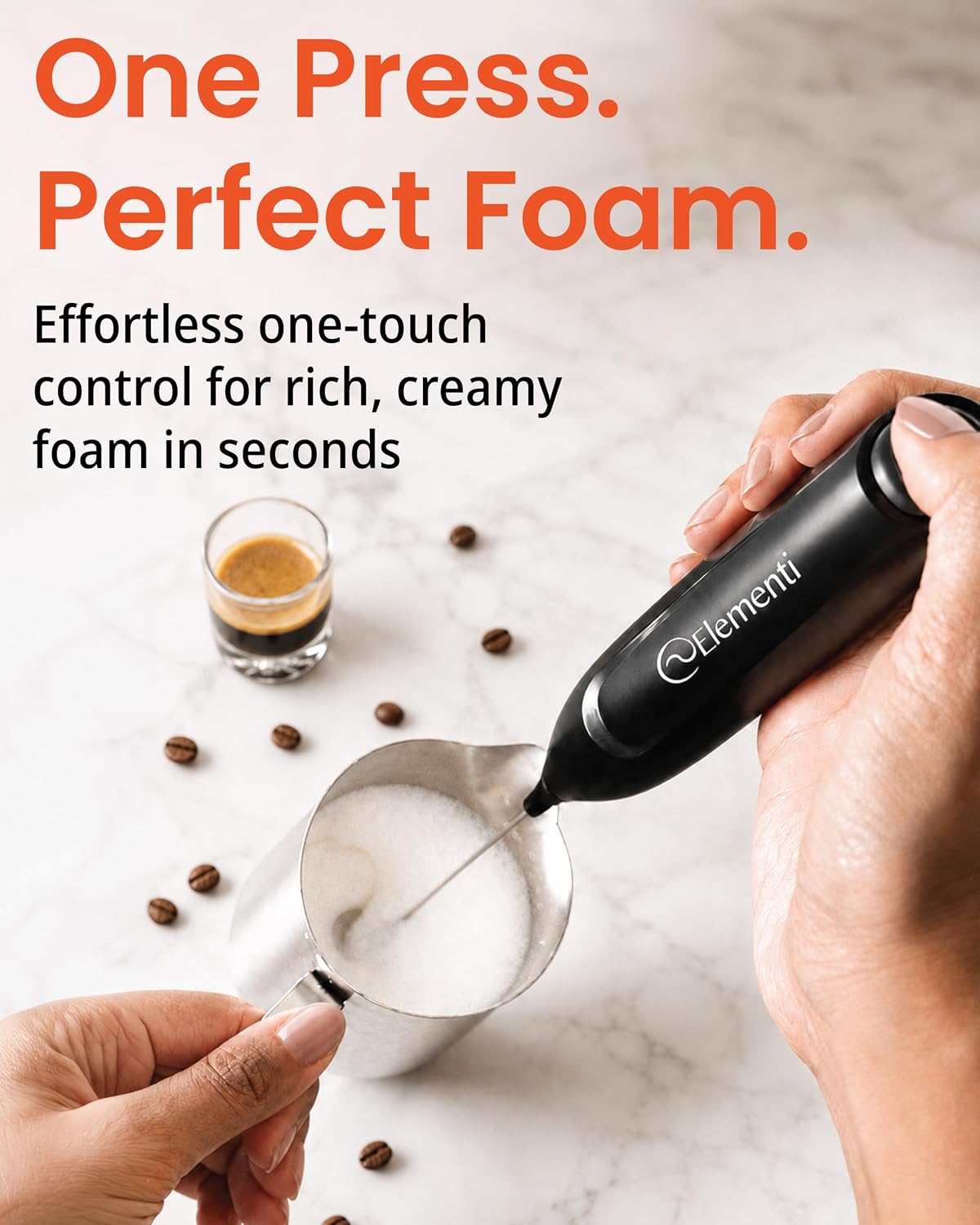 Elementi Frother Wand – Powerful Milk Frother & Coffee Stirrers Electric, Matcha Whisk for Dreamy Lattes, Powerful Coffee Mixer Wand & Blender Stirrer - Make Creamy Cappuccinos at Home (Black)