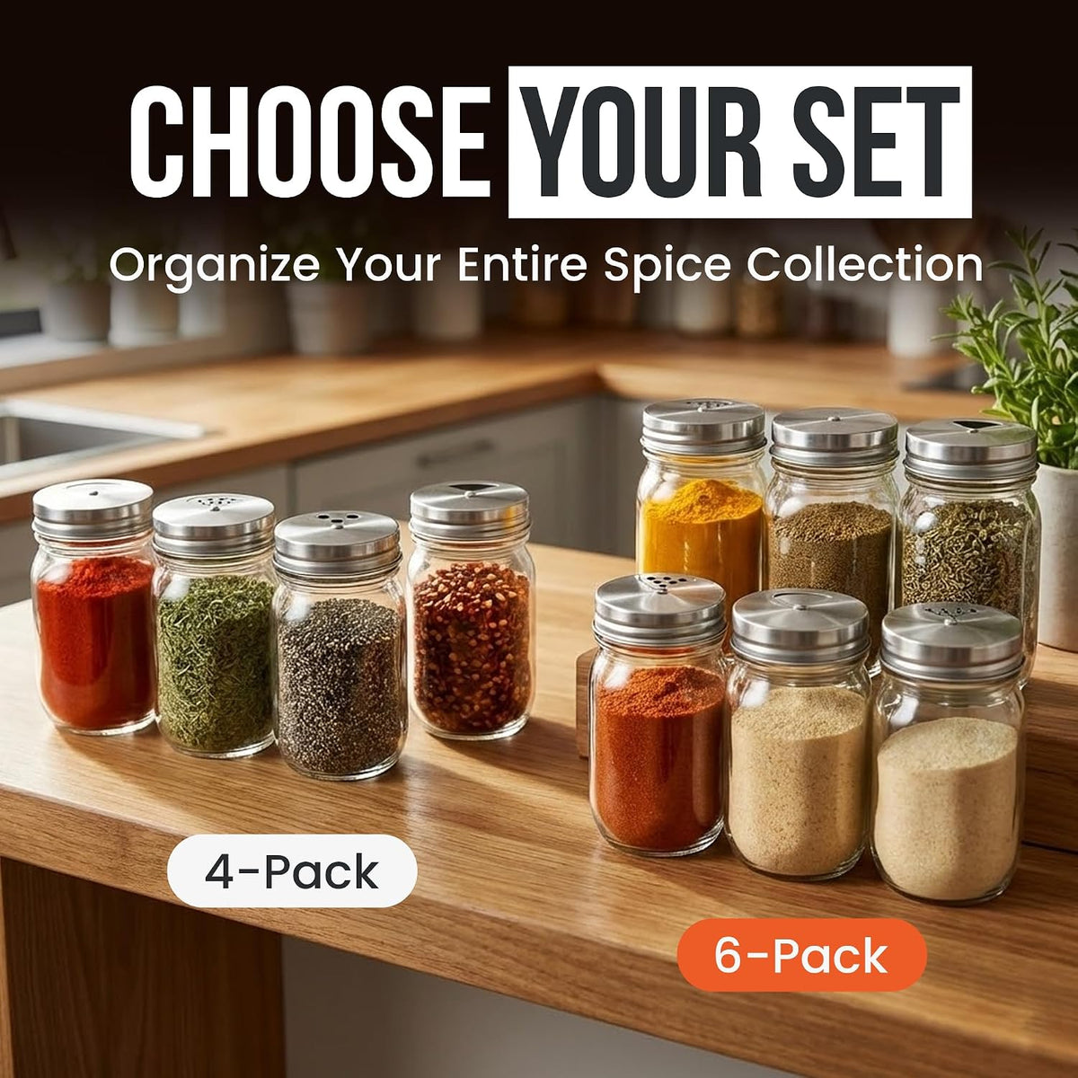 Mason Jar Shaker Lids Stainless Steel – Adjustable Spice & Seasoning Dispenser Tops for Regular Mouth Ball Canning Jars (4 Pack)