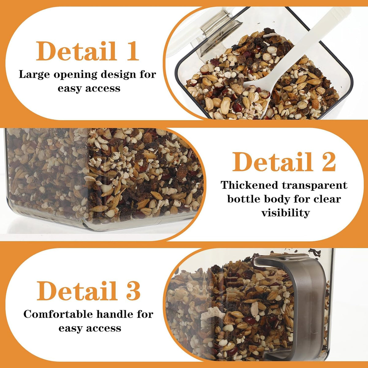 2 Pack 3 Grids Clear Seasoning Box with Handle and Spoon, Stackable Seasoning Storage Container Rack Combo Set with Removable Cruet Jars for Spice Salt Sugar, Pepper