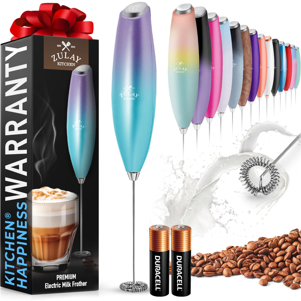 Zulay Rechargeable Milk Frother – 3-in-1 Handheld Frother Wand with Travel Case & USB-C Charger – Single, Double & Egg Whisk for Latte, Cappuccino, Matcha, Protein Shakes - Froth N Go Deep Black