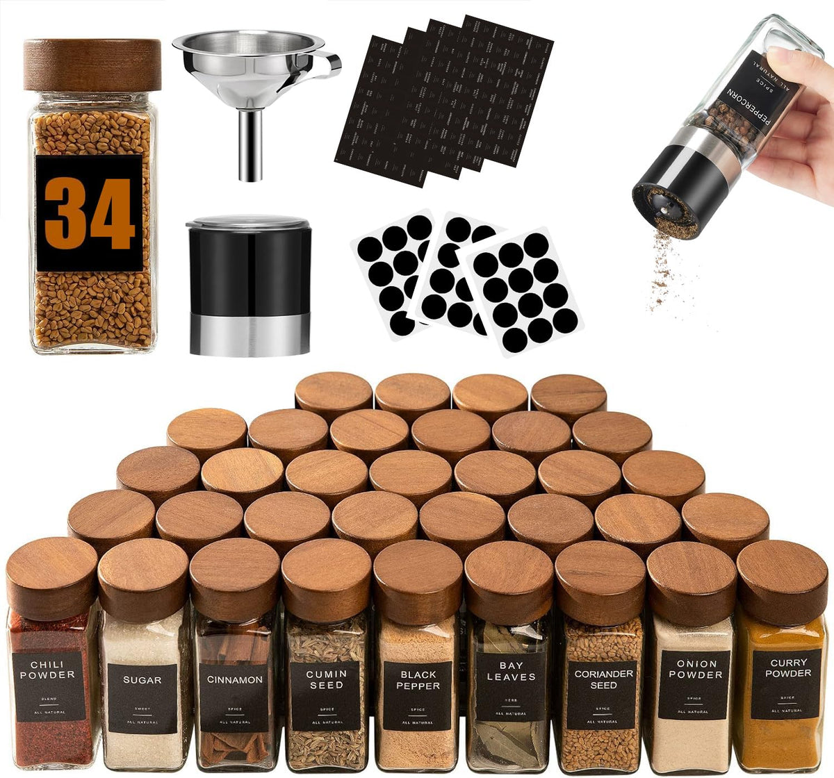 Yangbaga Glass Spice Jars with Labels, 24pcs 4oz Seasoning Organizer Jars