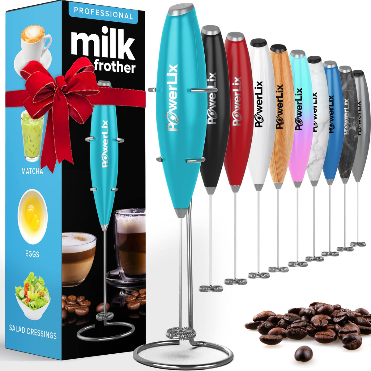 PowerLix Powerful Handheld Milk Frother With Stand Battery Operated Foam Maker Frother Wand For Coffee (A Black) (A Black)