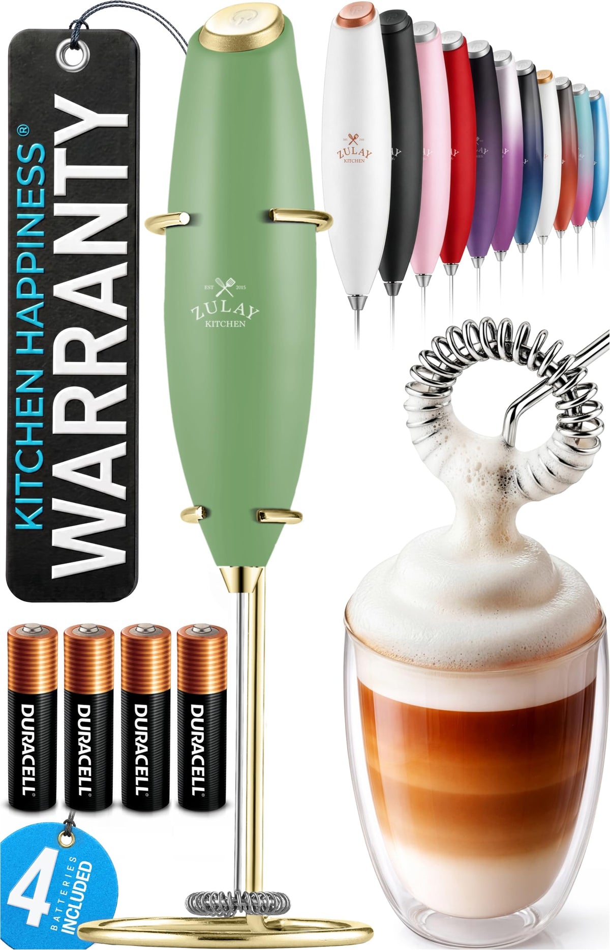 Zulay Kitchen Milk Frother Handheld Electric Whisk – Frother Wand, Durable Drink Mixer, Coffee Frother, Hand Blender, Frother for Protein Powder, Matcha & More - Black