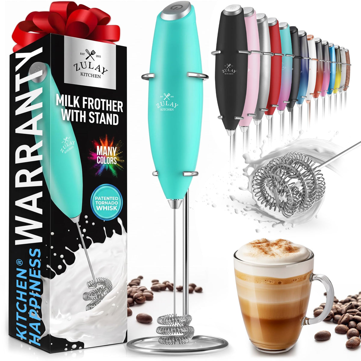 Zulay Rechargeable Milk Frother – 3-in-1 Handheld Frother Wand with Travel Case & USB-C Charger – Single, Double & Egg Whisk for Latte, Cappuccino, Matcha, Protein Shakes - Froth N Go Deep Black