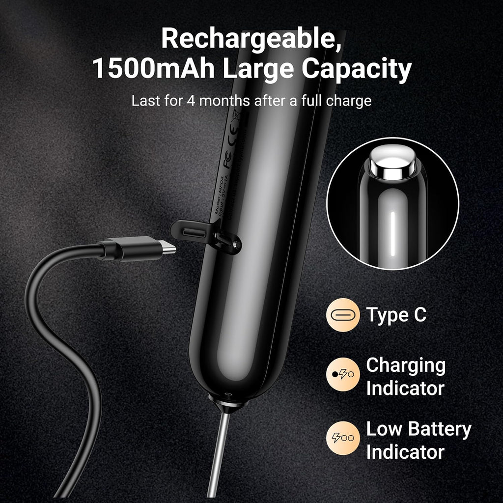 Typhur InstaWhisk Electric Milk Frother with Storage Case & Stand - 1500mAh Type-C Rechargeable Handheld Coffee Foamer Wand, Stepless Speed, Dual Whisks for Cold Foam, Latte, Matcha, Protein, Black