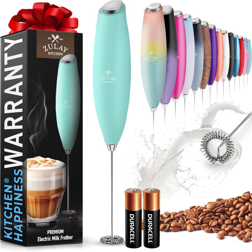 Zulay Rechargeable Milk Frother – 3-in-1 Handheld Frother Wand with Travel Case & USB-C Charger – Single, Double & Egg Whisk for Latte, Cappuccino, Matcha, Protein Shakes - Froth N Go Deep Black