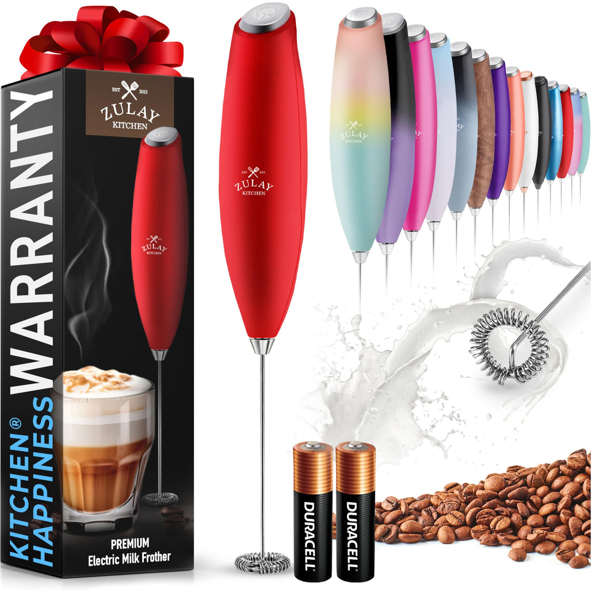 Zulay Rechargeable Milk Frother – 3-in-1 Handheld Frother Wand with Travel Case & USB-C Charger – Single, Double & Egg Whisk for Latte, Cappuccino, Matcha, Protein Shakes - Froth N Go Deep Black