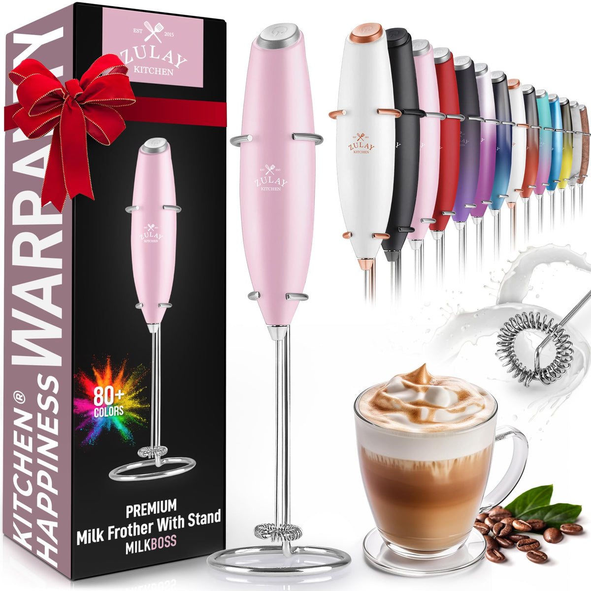 Zulay Rechargeable Milk Frother – 3-in-1 Handheld Frother Wand with Travel Case & USB-C Charger – Single, Double & Egg Whisk for Latte, Cappuccino, Matcha, Protein Shakes - Froth N Go Deep Black