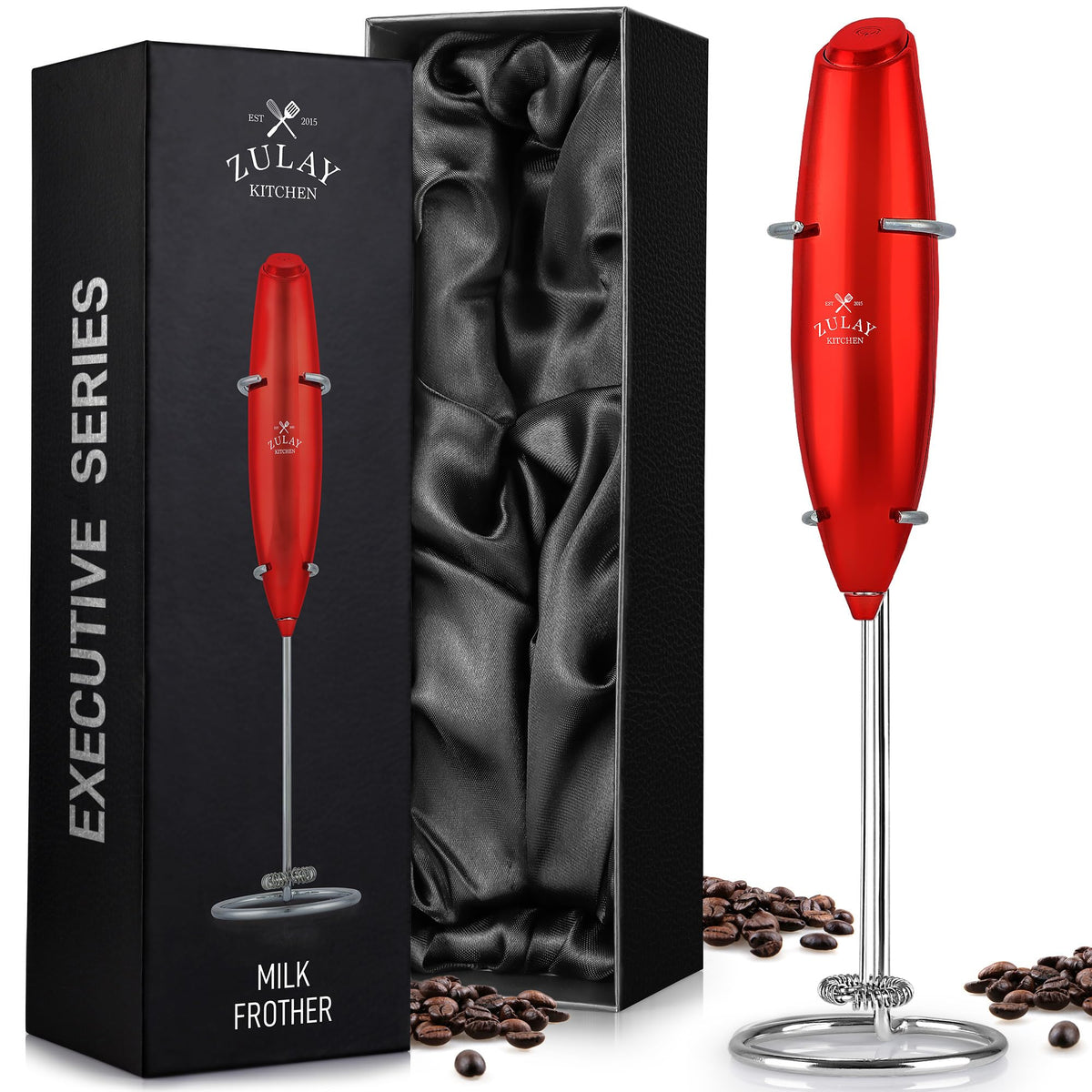 Zulay Rechargeable Milk Frother – 3-in-1 Handheld Frother Wand with Travel Case & USB-C Charger – Single, Double & Egg Whisk for Latte, Cappuccino, Matcha, Protein Shakes - Froth N Go Deep Black