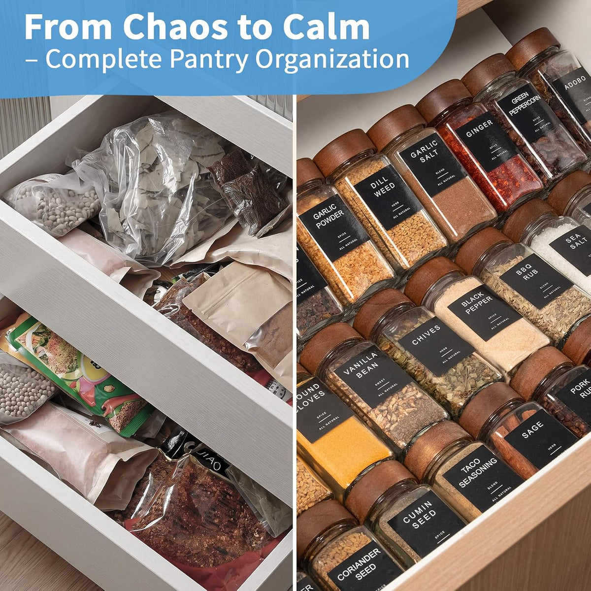 Yangbaga Glass Spice Jars with Labels, 24pcs 4oz Seasoning Organizer Jars