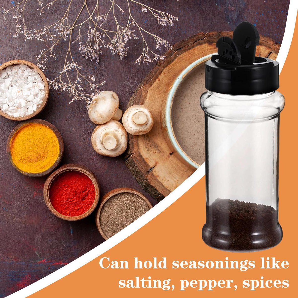 48 Pack Clear Plastic Spice Jars with Label and Shaker Lids Empty Spice Bottles Seasoning Containers Seasoning Jars Shaker Condiment Pots for Pepper Powders 3.4 oz