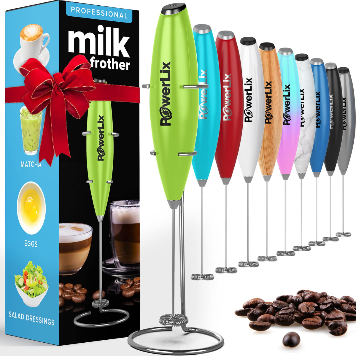PowerLix Powerful Handheld Milk Frother With Stand Battery Operated Foam Maker Frother Wand For Coffee (A Black) (A Black)