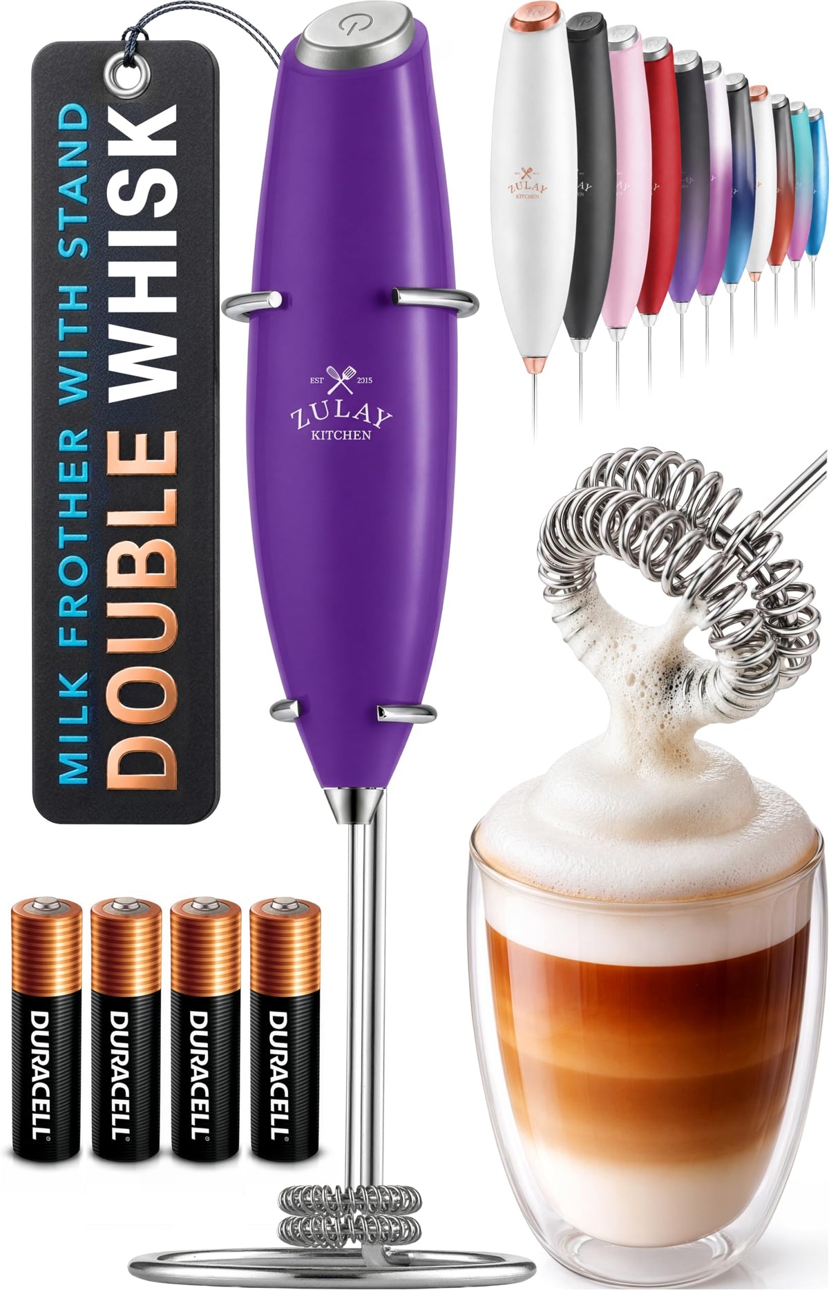 Zulay Kitchen Milk Frother Handheld Electric Whisk – Frother Wand, Durable Drink Mixer, Coffee Frother, Hand Blender, Frother for Protein Powder, Matcha & More - Black