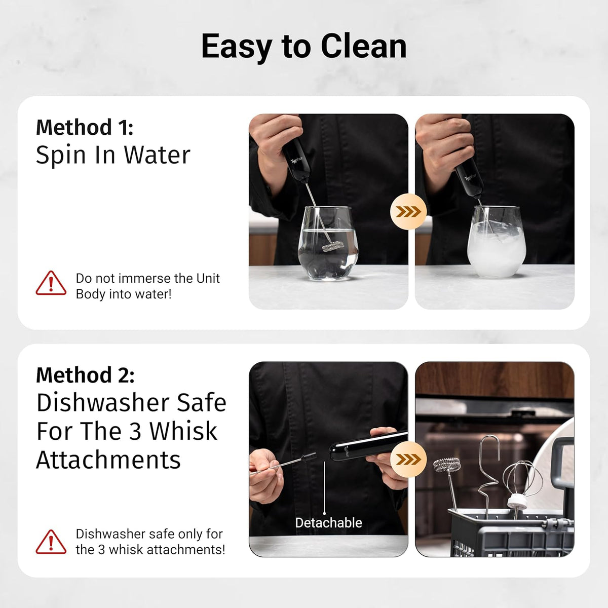 InstaWhisk Upgraded Milk Frother with Variable Speed - Rechargeable Handheld Coffee Frother Wand with Detachable Whisks, Electric Drink Mixer for Latte, Cappuccino, Matcha, Almond Milk, Protein, Black