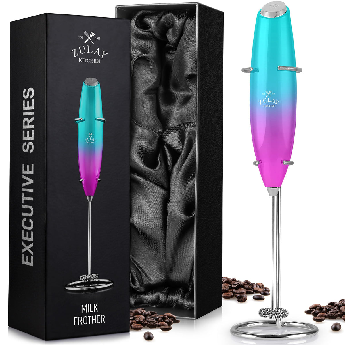 Zulay Rechargeable Milk Frother – 3-in-1 Handheld Frother Wand with Travel Case & USB-C Charger – Single, Double & Egg Whisk for Latte, Cappuccino, Matcha, Protein Shakes - Froth N Go Deep Black