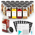 AISIPRIN Spice Jars with Lable, Glass Salt and Pepper Shakers Set, 24 Pcs Spice Botter with Shaker Lids, Ktchen Essentials Seasoning Organizer Containers, Included 398 Lables,Funnel, Brush, Marker