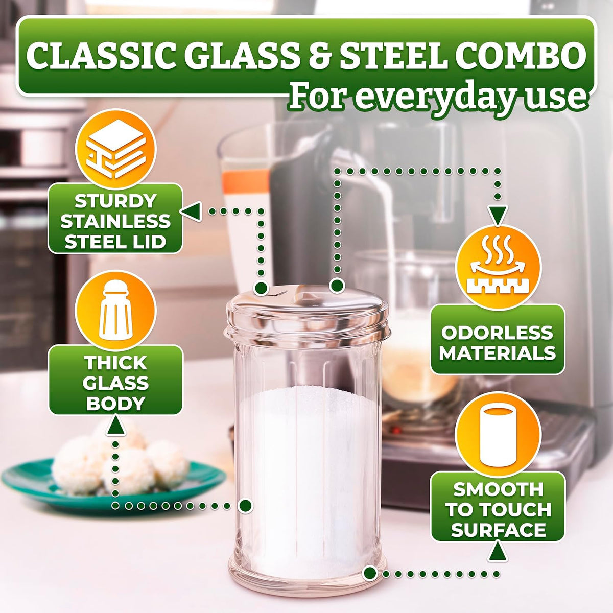 12 Oz Glass Sugar Container for Coffee Bar, with Pour Spout