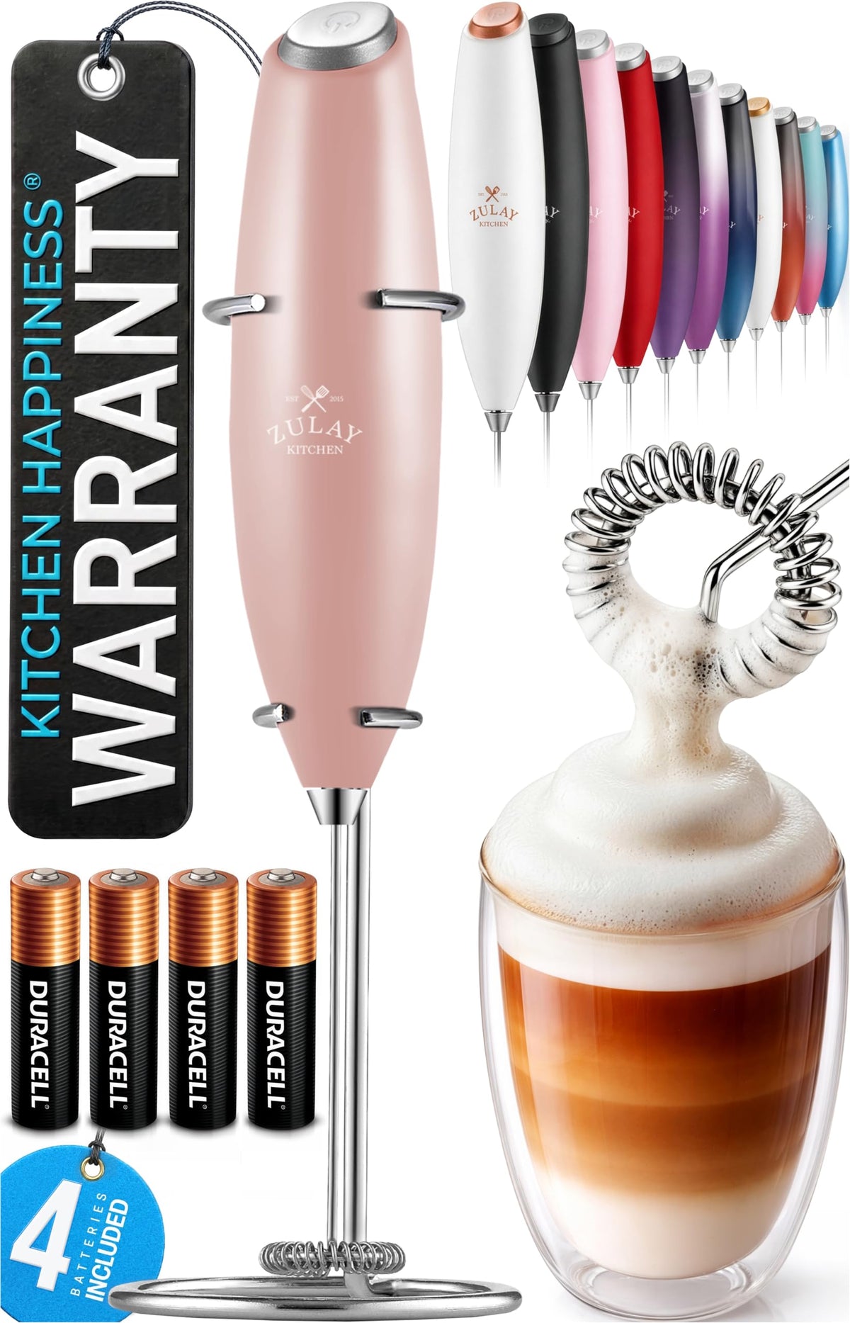 Zulay Kitchen Rechargeable Milk Frother Handheld - Frother Wand, Drink Mixer, Electric Whisk Frother, for Cappuccinos, Matcha & Protein Powder - Dynamic 3 Whisk, 3 Speed 500mAh Black