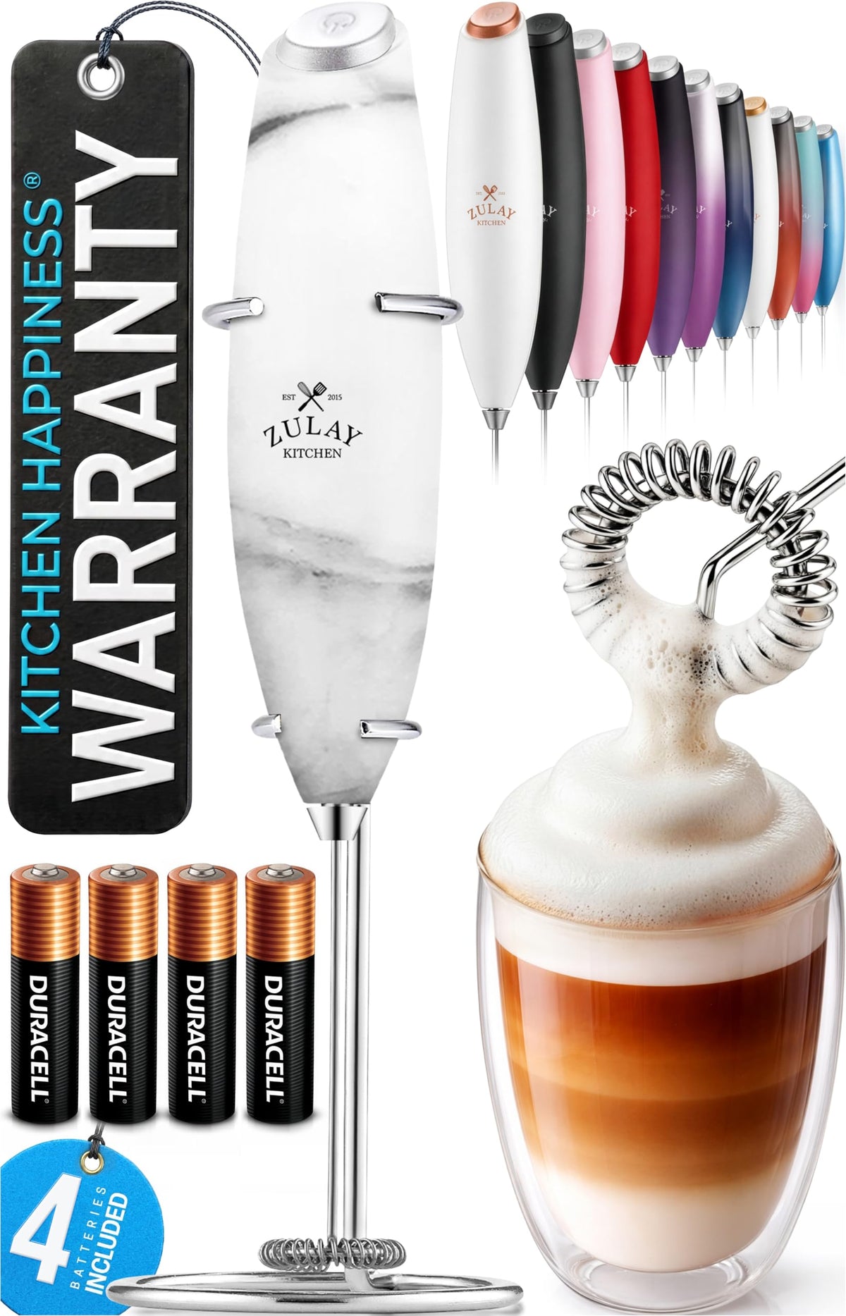 Zulay Kitchen Milk Frother Handheld Electric Whisk – Frother Wand, Durable Drink Mixer, Coffee Frother, Hand Blender, Frother for Protein Powder, Matcha & More - Black