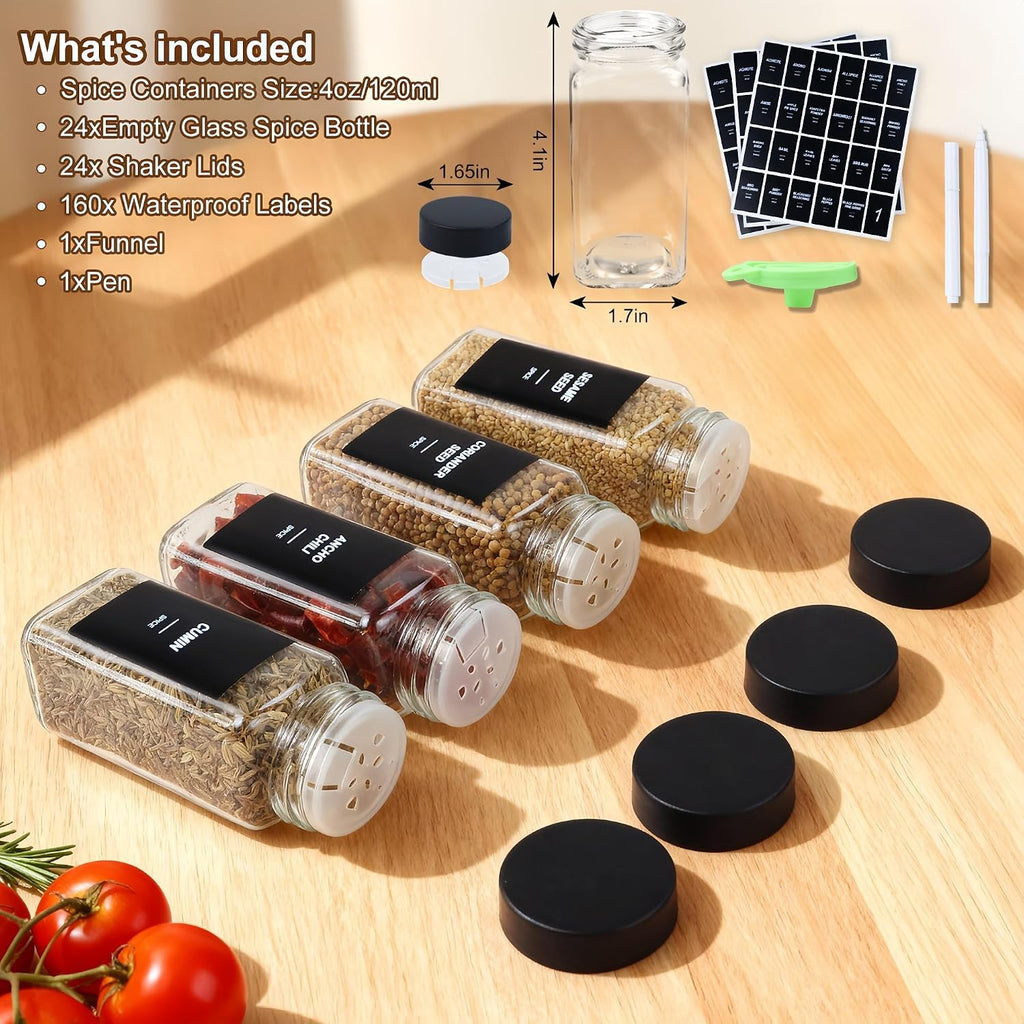 36 Spice Jars with Labels, 4 oz Seasoning Jars for Cabinets, Drawers, Racks
