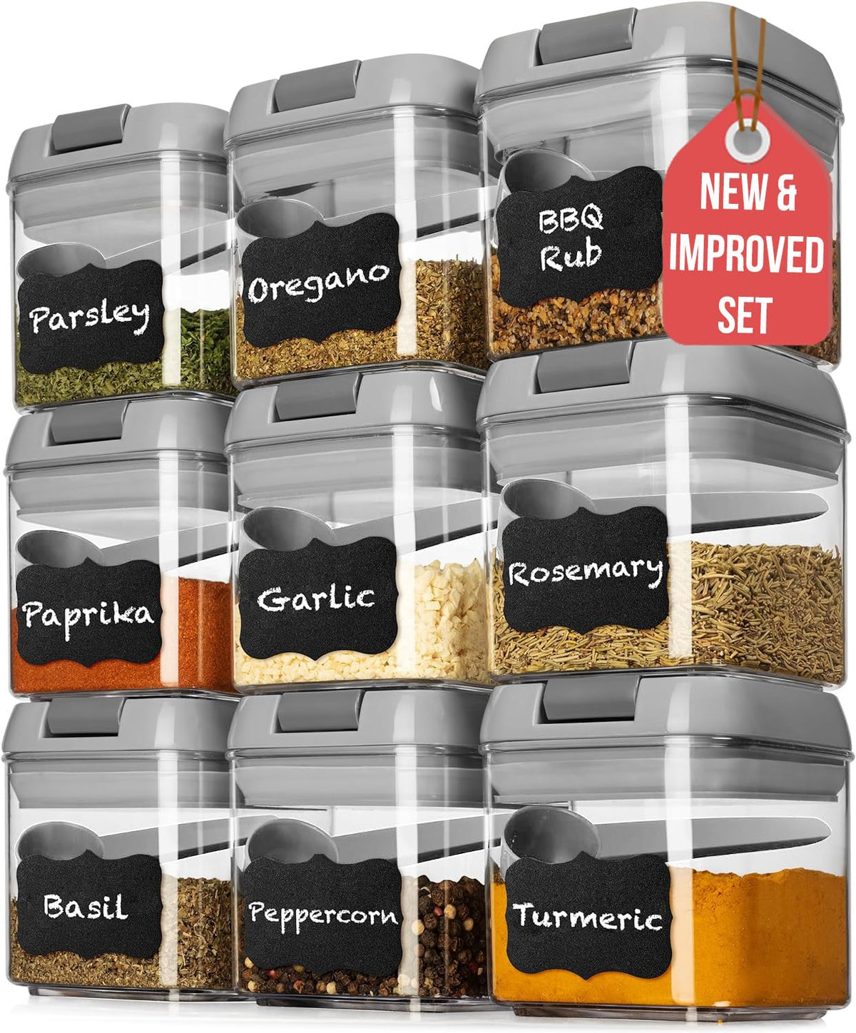 Shazo 6PC (0.5L, 2.1 Cup, 17oz) Airtight Spice Storage Containers, 6 Spoons