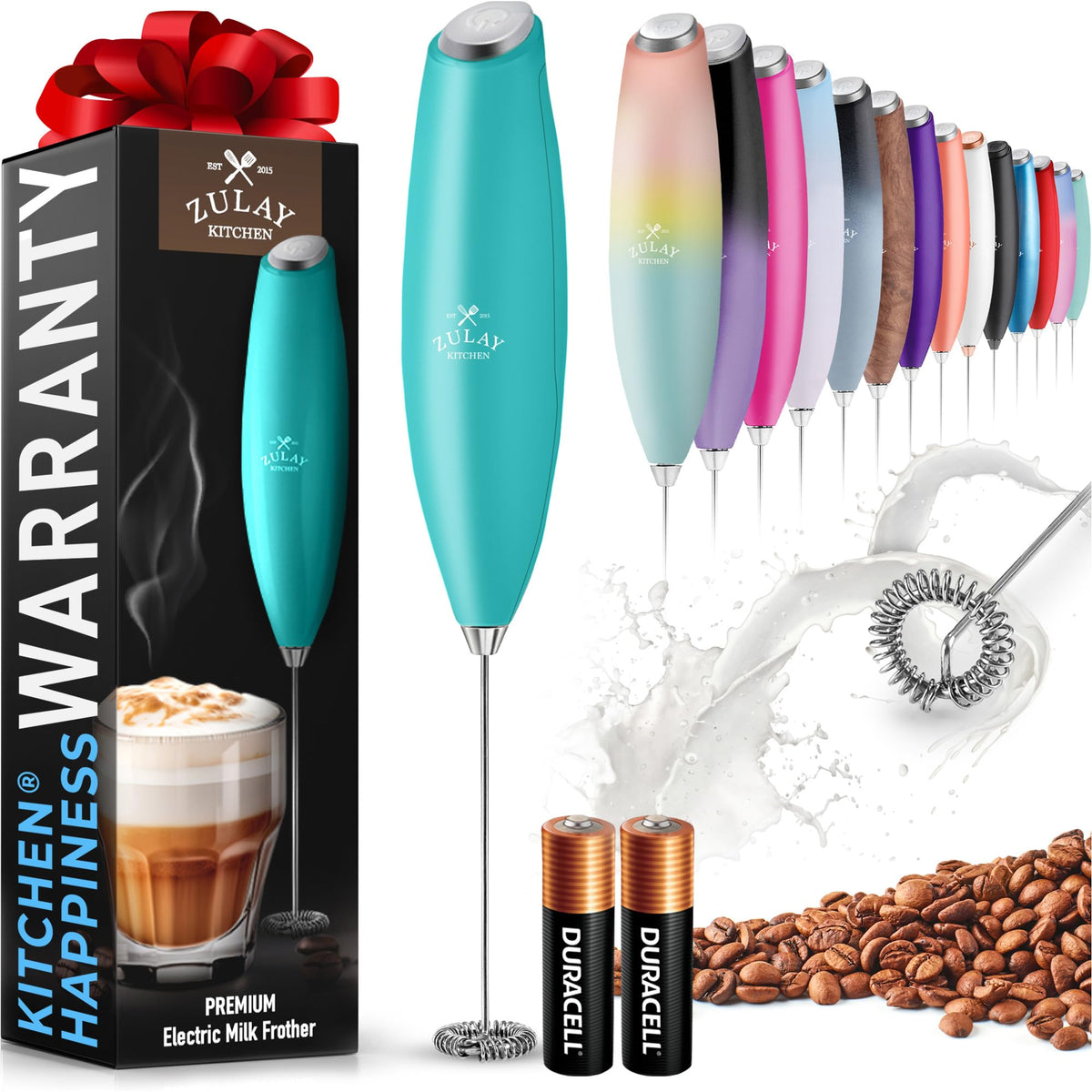 Zulay Rechargeable Milk Frother – 3-in-1 Handheld Frother Wand with Travel Case & USB-C Charger – Single, Double & Egg Whisk for Latte, Cappuccino, Matcha, Protein Shakes - Froth N Go Deep Black