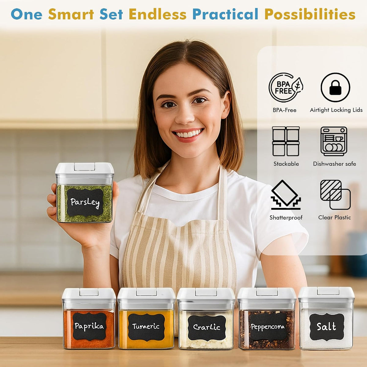 Shazo 6PC (0.5L, 2.1 Cup, 17oz) Airtight Spice Storage Containers, 6 Spoons