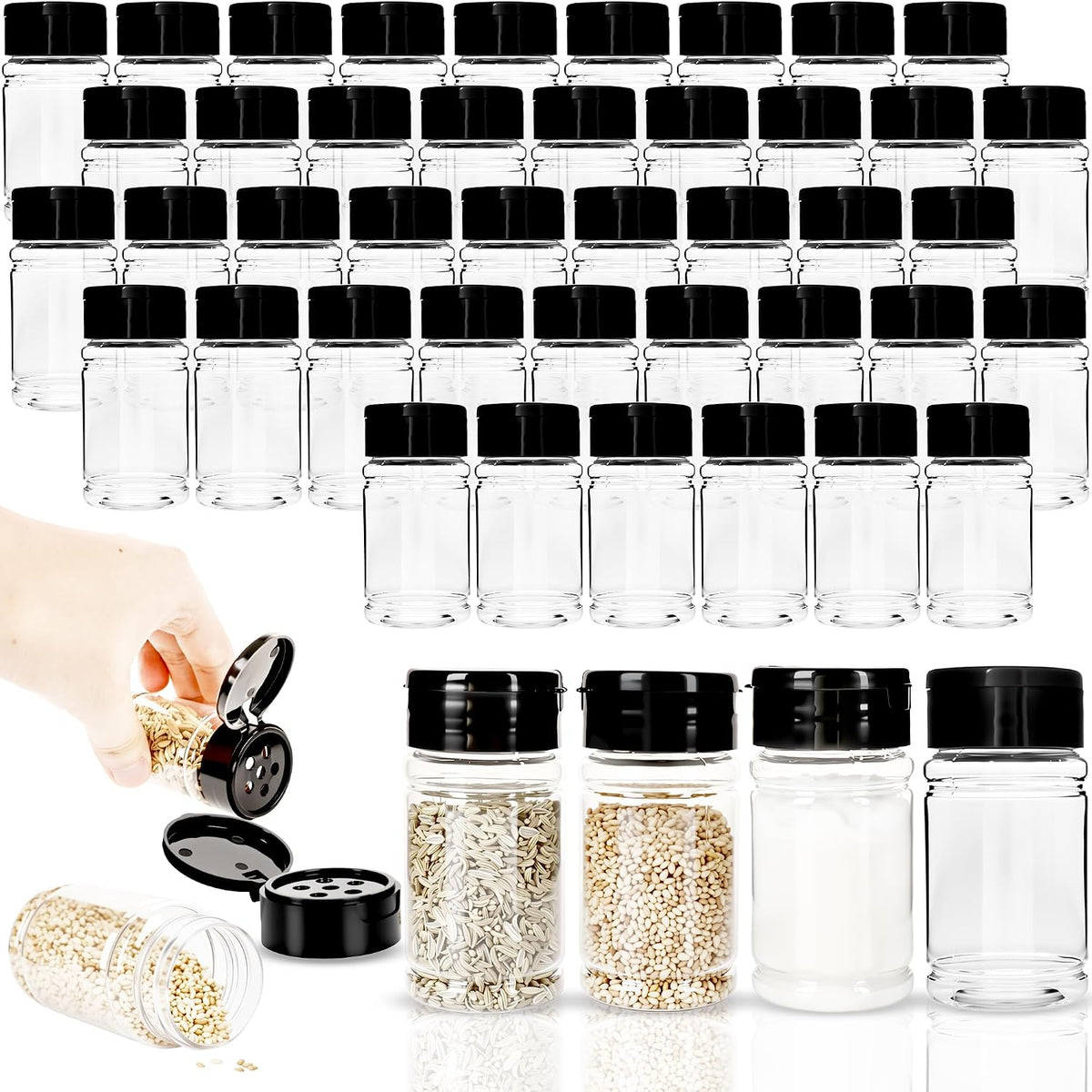 48 Pack 2.7 oz Plastic Spice Jars with Lids Small Empty Clear Spice Bottles Seasoning Shaker Containers for Kitchen Travel Camping Spice Organization, 3 colors