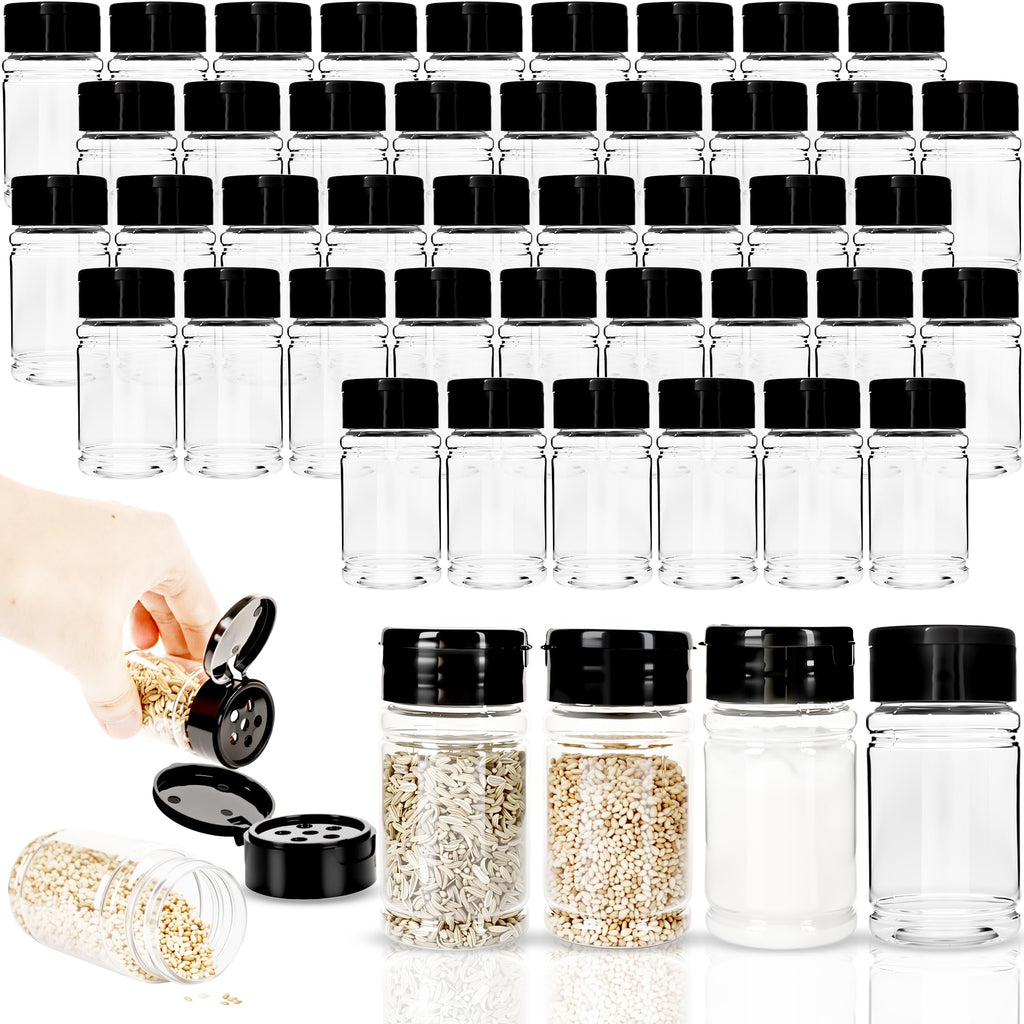 48 Pack 2.7 oz Plastic Spice Jars with Lids Small Empty Clear Spice Bottles Seasoning Shaker Containers for Kitchen Travel Camping Spice Organization, 3 colors