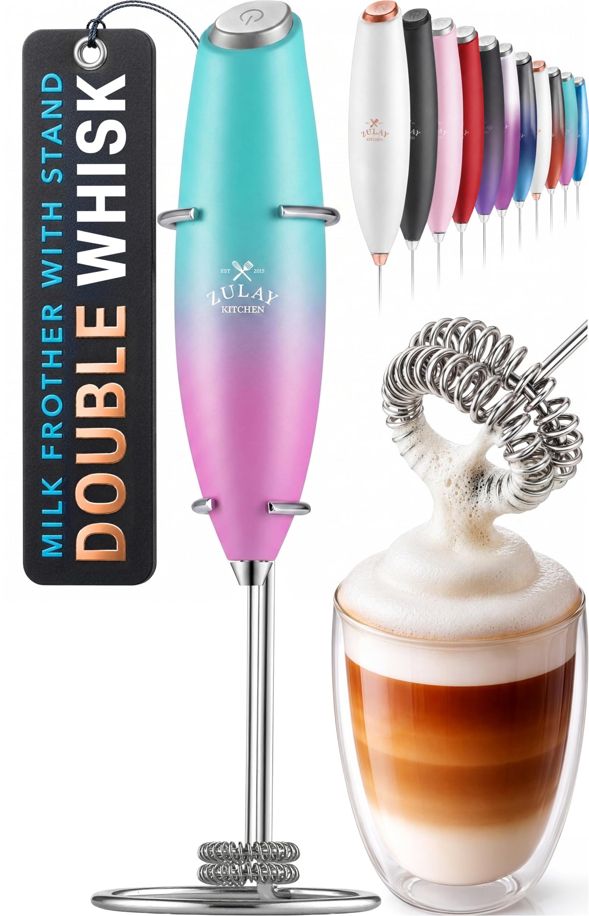 Zulay Rechargeable Milk Frother – 3-in-1 Handheld Frother Wand with Travel Case & USB-C Charger – Single, Double & Egg Whisk for Latte, Cappuccino, Matcha, Protein Shakes - Froth N Go Deep Black