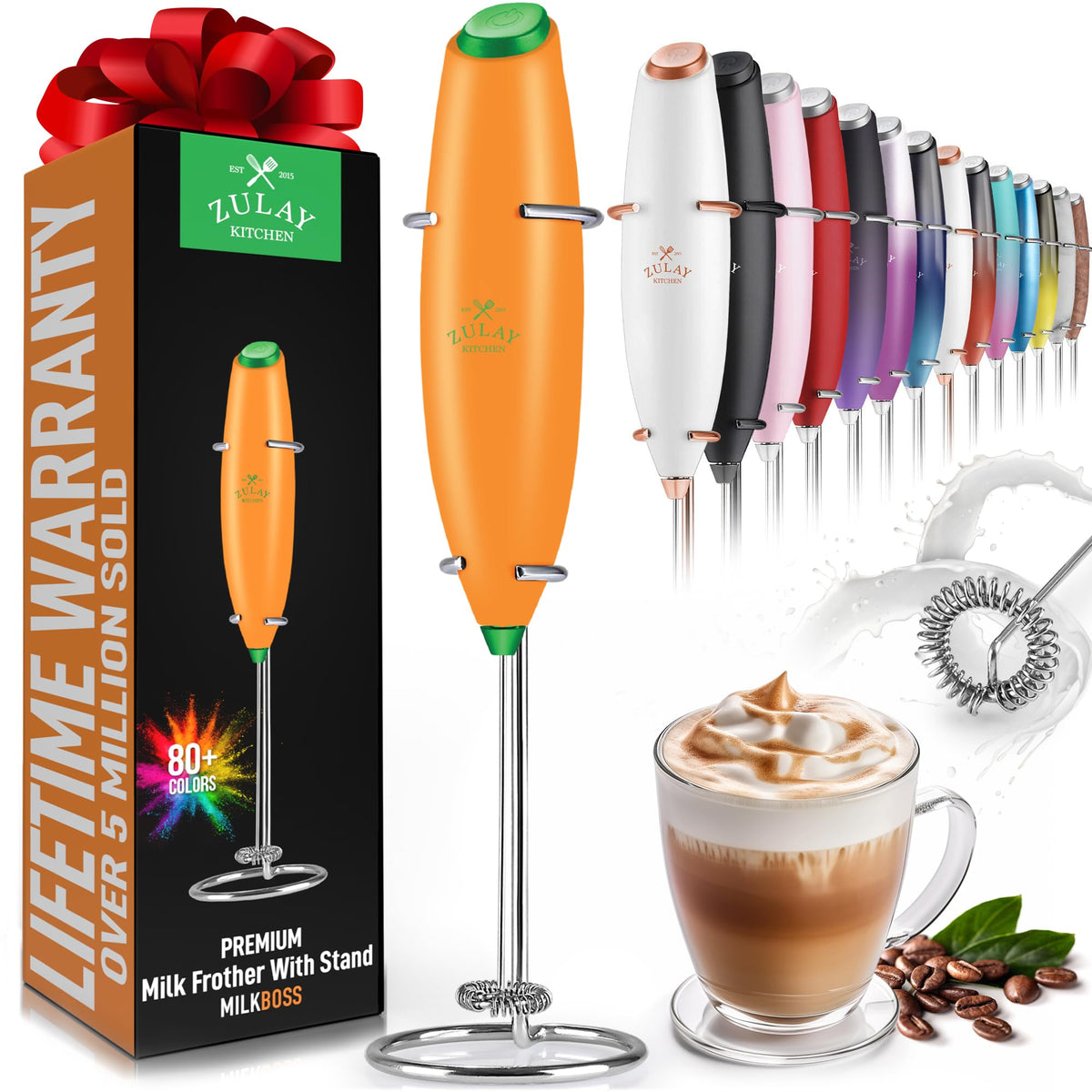 Zulay Rechargeable Milk Frother – 3-in-1 Handheld Frother Wand with Travel Case & USB-C Charger – Single, Double & Egg Whisk for Latte, Cappuccino, Matcha, Protein Shakes - Froth N Go Deep Black