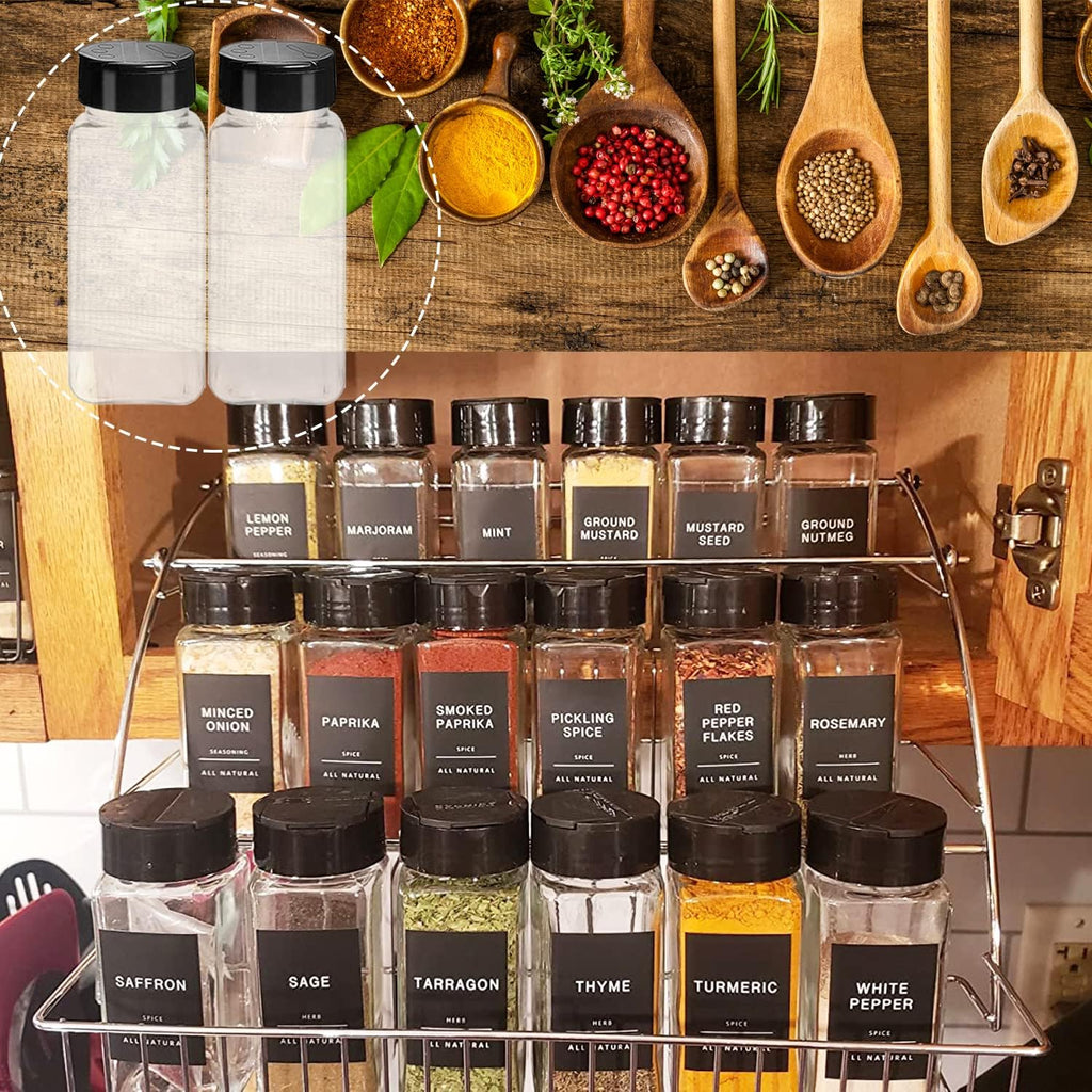 Tiaiidi 24 Pack 3.5 oz Square Plastic Spice Jars,Seasoning Containers with Black Screw Lids to Pour or Shake,Empty Storage Spice Containers for Spice,Powders,Peppers