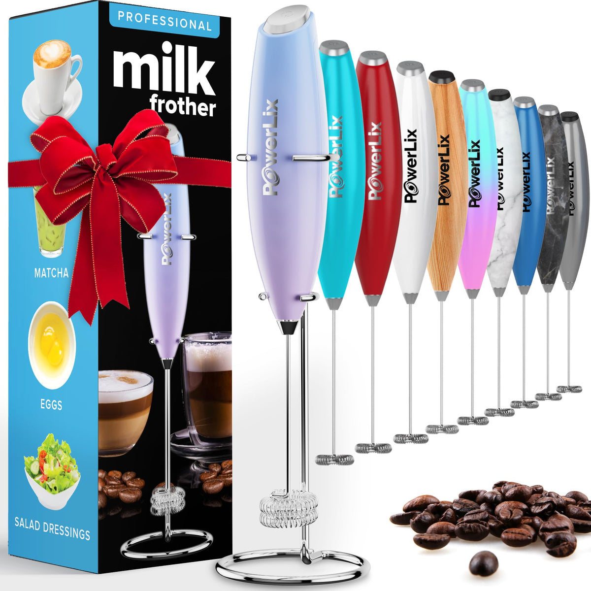 PowerLix Powerful Handheld Milk Frother With Stand Battery Operated Foam Maker Frother Wand For Coffee (A Black) (A Black)