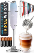 Zulay Kitchen Milk Frother Handheld - Mini Frother Wand, Milk Mixer, Drink Whisk for Coffee, Matcha Essentials & More, Stick Frother for Protein Shakes, Froster Mixer - AA Batteries Included - Black