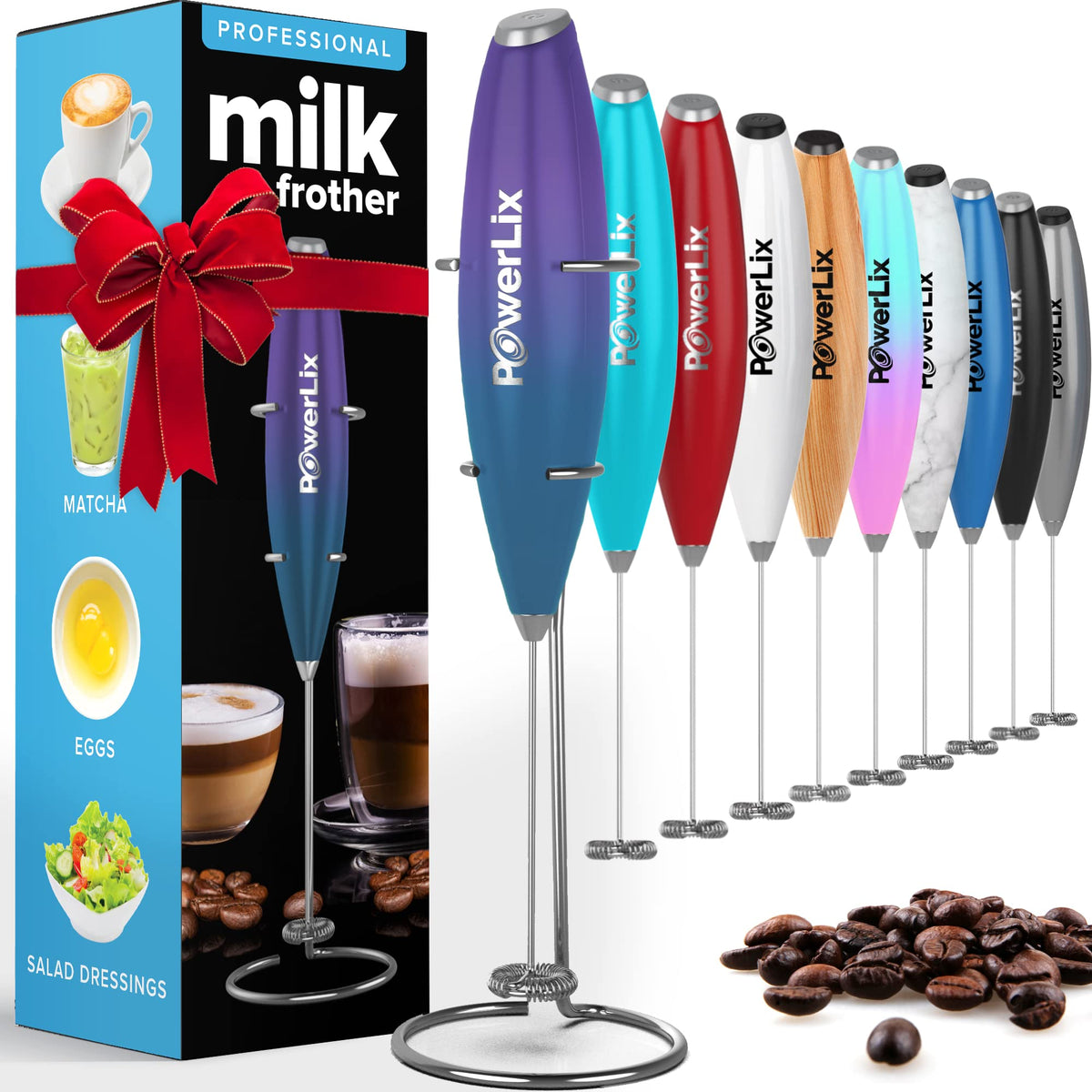 PowerLix Powerful Handheld Milk Frother With Stand Battery Operated Foam Maker Frother Wand For Coffee (A Black) (A Black)