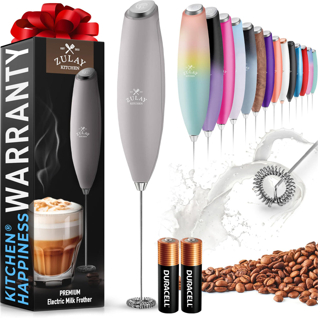 Zulay Rechargeable Milk Frother – 3-in-1 Handheld Frother Wand with Travel Case & USB-C Charger – Single, Double & Egg Whisk for Latte, Cappuccino, Matcha, Protein Shakes - Froth N Go Deep Black