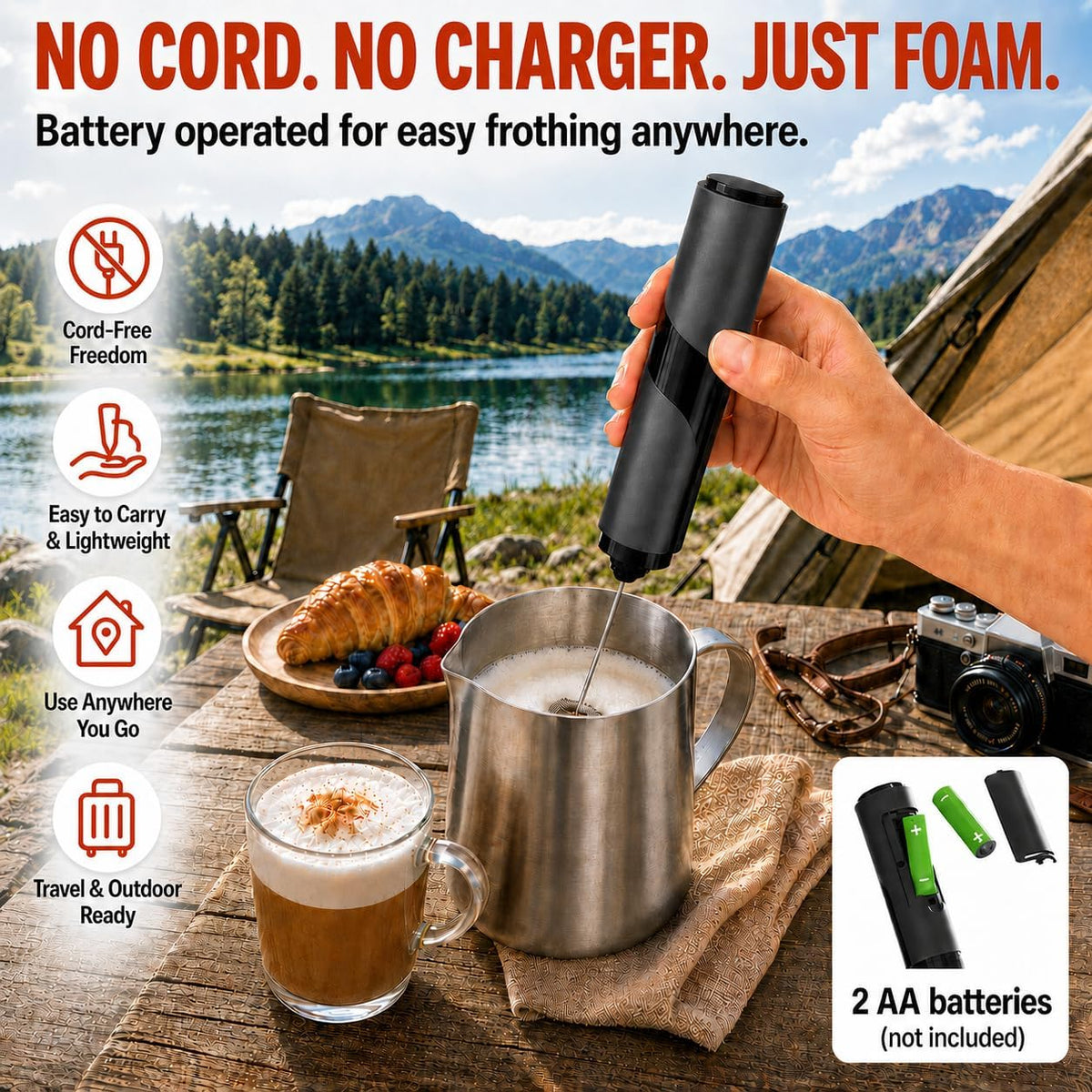 Portable Milk Frother Handheld - Travel Coffee Frother Handheld