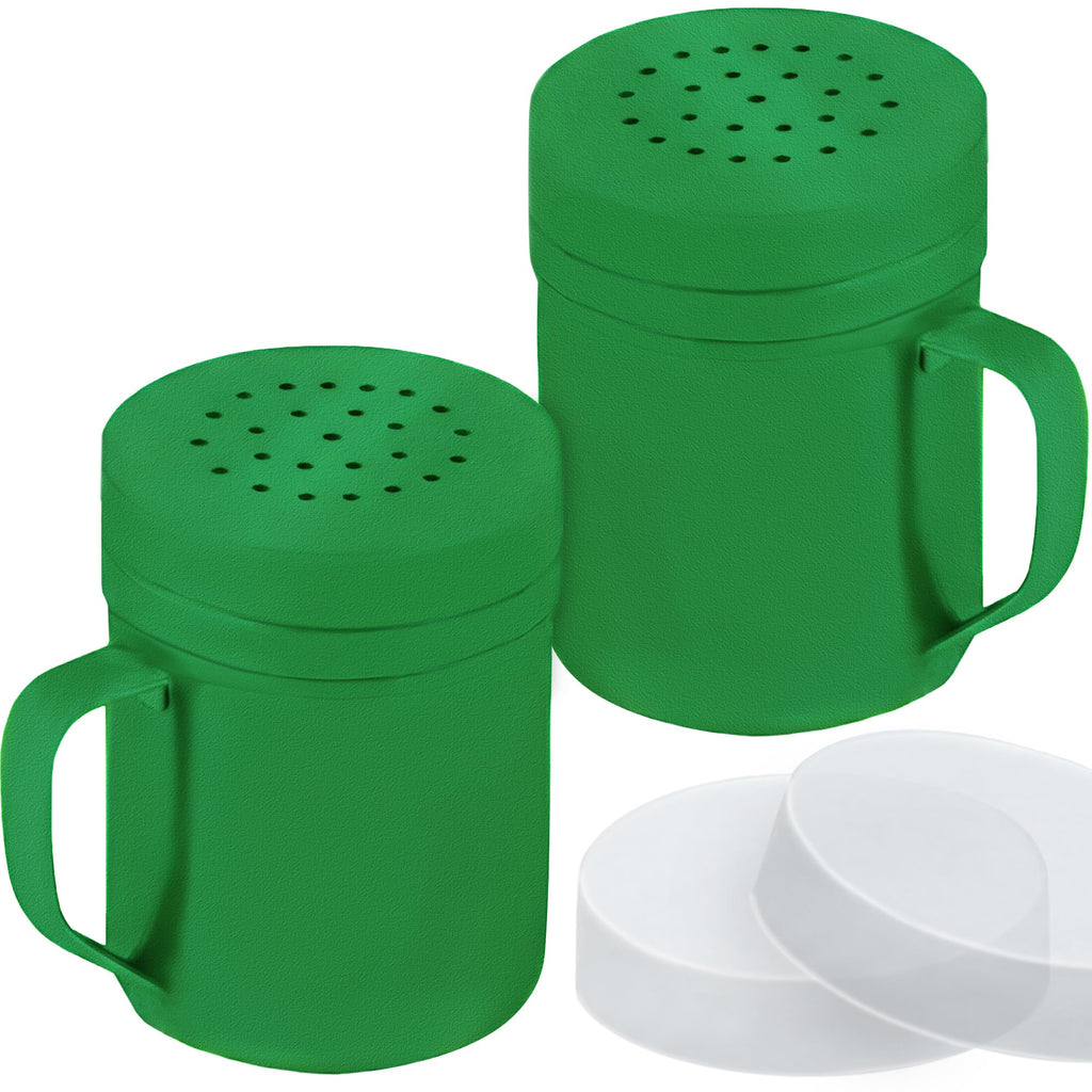 CUSINIUM Metal Salt Pepper Dredge Shakers - With Handle - Seasonings Spice Shakers With Holes and Lids - 10 Ounce, 2pcs | Style: Medium