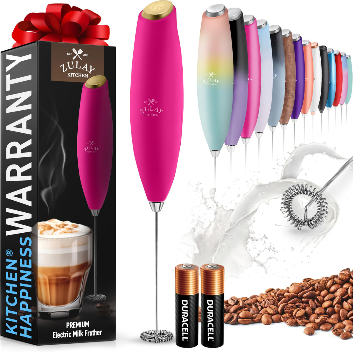 Zulay Rechargeable Milk Frother – 3-in-1 Handheld Frother Wand with Travel Case & USB-C Charger – Single, Double & Egg Whisk for Latte, Cappuccino, Matcha, Protein Shakes - Froth N Go Deep Black