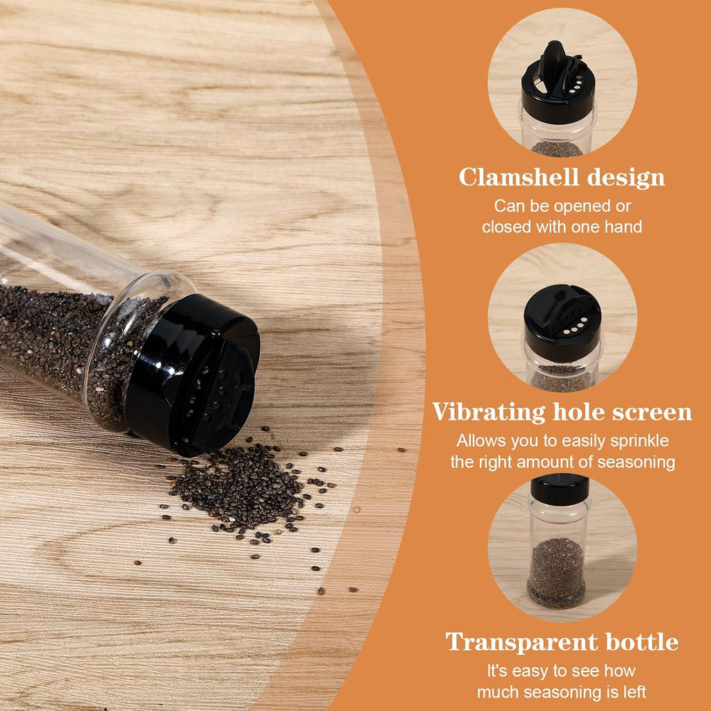 48 Pack Clear Plastic Spice Jars with Label and Shaker Lids Empty Spice Bottles Seasoning Containers Seasoning Jars Shaker Condiment Pots for Pepper Powders 3.4 oz