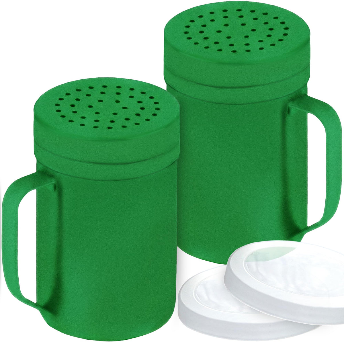 CUSINIUM Metal Salt Pepper Dredge Shakers - With Handle - Seasonings Spice Shakers With Holes and Lids - 10 Ounce, 2pcs | Style: Medium