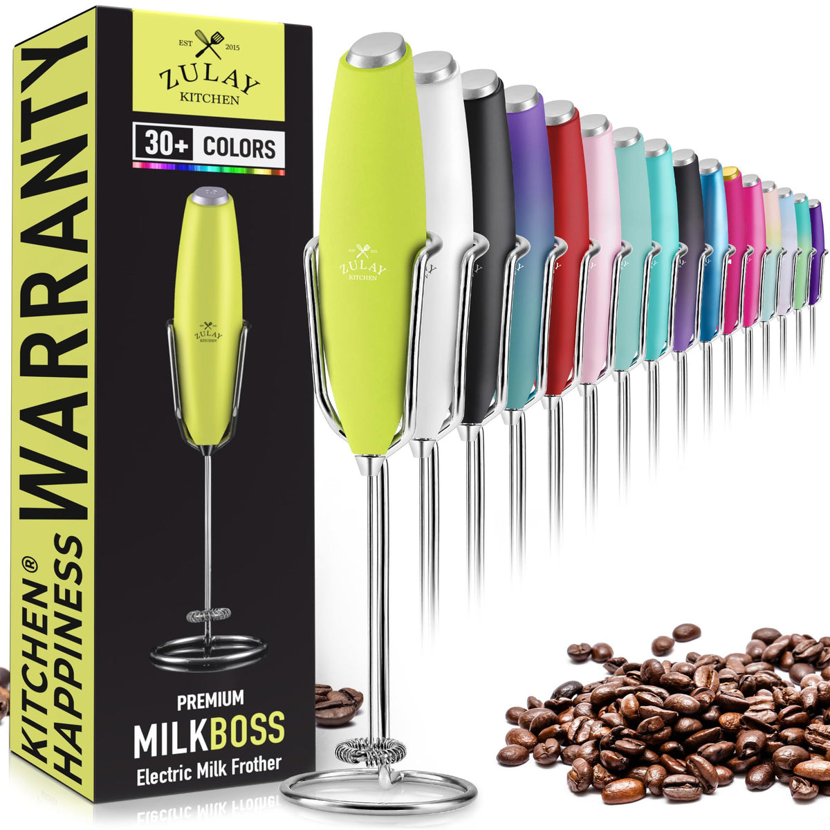 Zulay Rechargeable Milk Frother – 3-in-1 Handheld Frother Wand with Travel Case & USB-C Charger – Single, Double & Egg Whisk for Latte, Cappuccino, Matcha, Protein Shakes - Froth N Go Deep Black