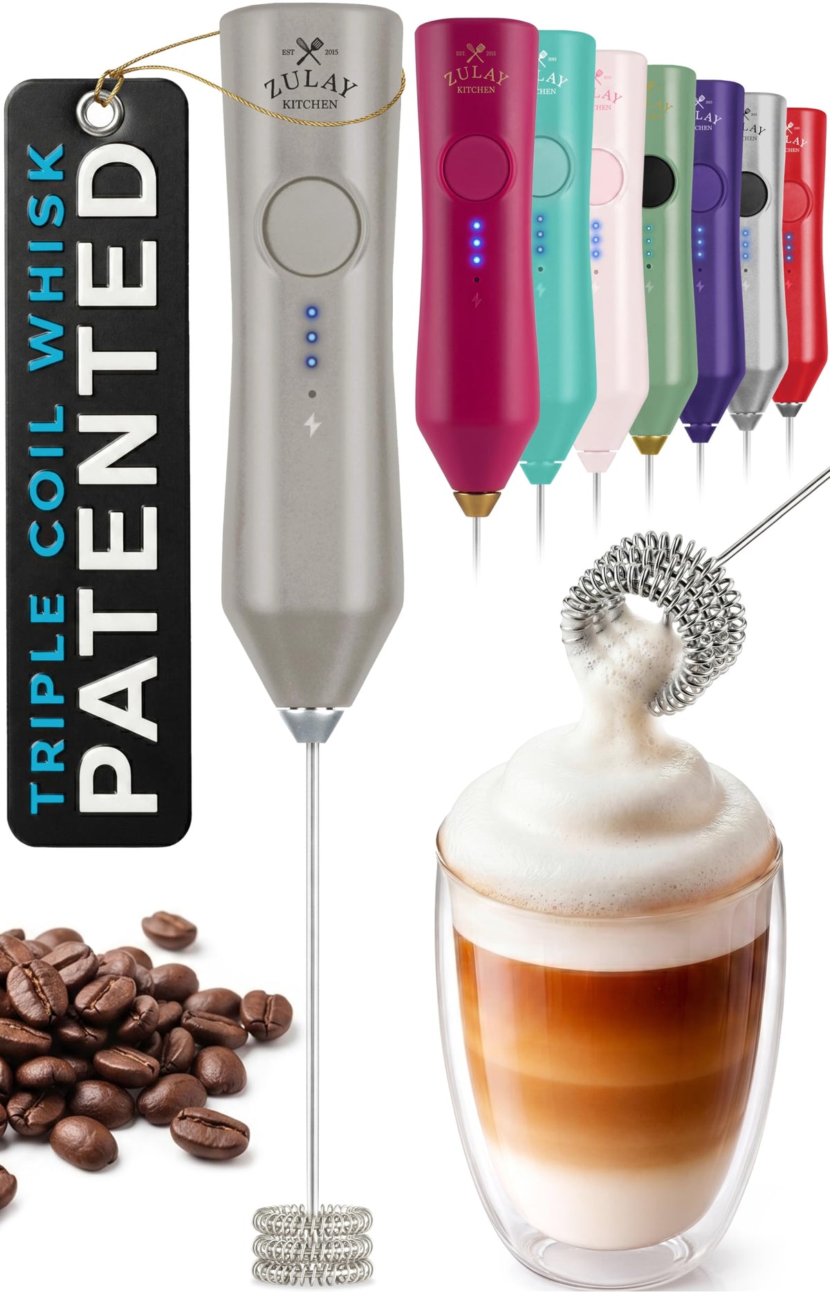 Zulay Kitchen Milk Frother Handheld Electric Whisk – Frother Wand, Durable Drink Mixer, Coffee Frother, Hand Blender, Frother for Protein Powder, Matcha & More - Black