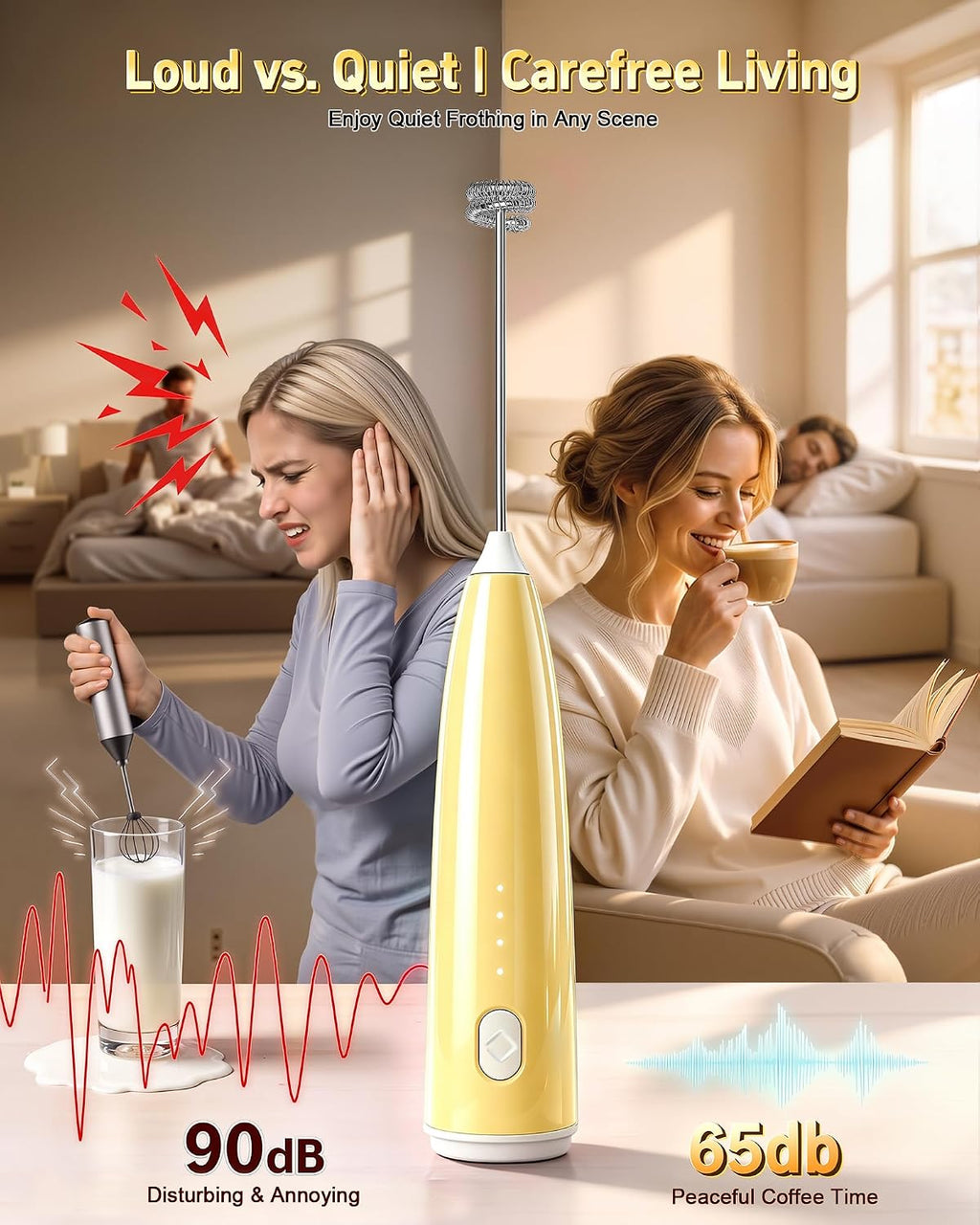 Milk Frother Handheld,Portable Electric Drink Mixer&Wand,Egg Whisk-Yellow
