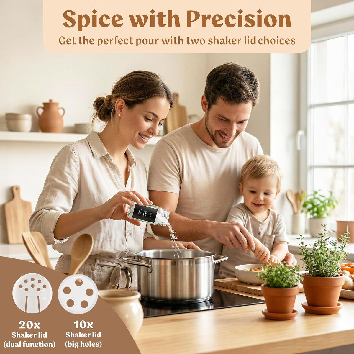 EDELHAUS Glass Spice Jars with Labels, 24x Matte Black Lids - 4oz Set