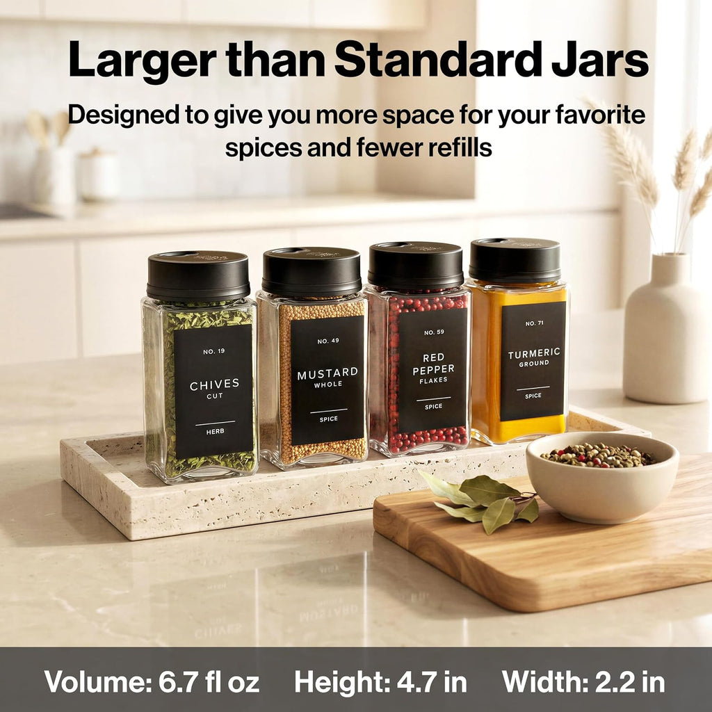 EDELHAUS Large Glass Spice Jars with Label, 12x 6.7oz Rotating Lids