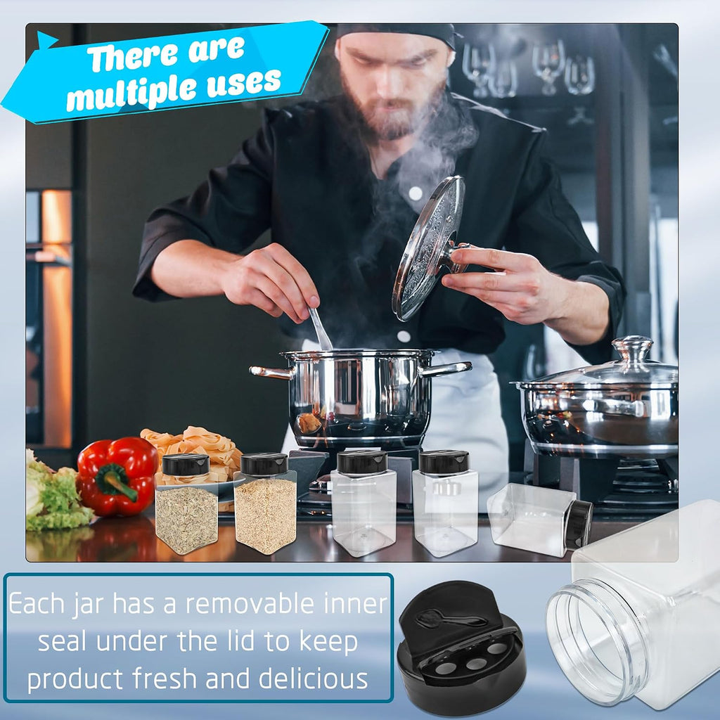 20 Pack 9 oz Plastic Spice Jars with Black Cap Clear Square Spice Jars Containers Plastic Bottle Large Empty Seasoning Containers for Storing Salt Herbs Seasoning Powders
